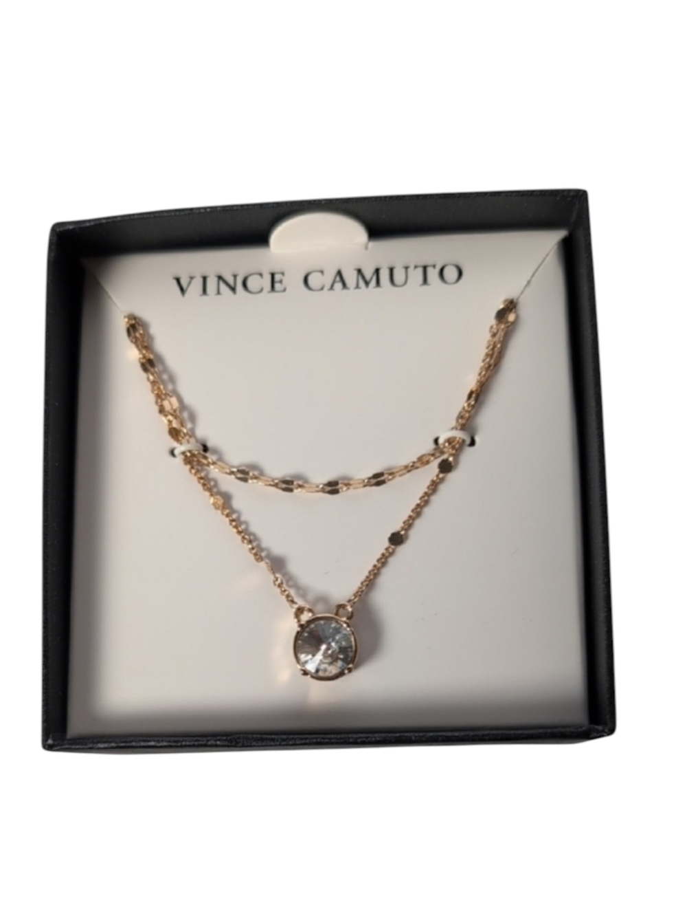 Vince Camuto Gold Tone Double Chain Necklace with Crystal